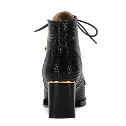 Hot Sale-ALLBITEFO Classical fashion snake skin design women ankle boots Genuine leather pointed toe thick heels women motorcycle boots