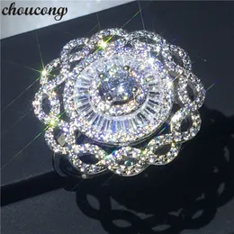 choucong kvinnlig stor blomma ring 5a zircon cz 925 sterling silver engagemang bröllop band ringar för kvinnor män finger smycken