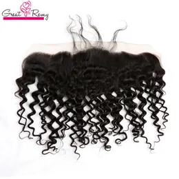 Greatremy® 13*2 Ear to Ear Closure Virgin Brazilian Curly Wave Lace Frontal Closure Hairpieces Unprocessed Human Hair Extension Deep Curly