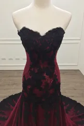 Burgundy Velvet Siyah Dantel Denizkızı Prom Elbiseleri 2022 Straplez Modern Zarif Resmi Gece Elbise Vestido De Novia Kadınlar Resmi D271F