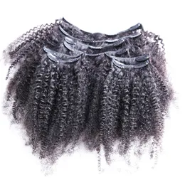 8PC / Set Afro Kinky Curly Wave Human Hair Clip In Hair Extensions 10 "-24" Naturfärg 100g / Set Clip In Human Hair Extensions
