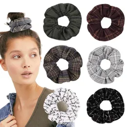 Scrunchie Hairband Plaid Woolen Hair Rope Elastic Hair Bands Vintage Ponytailhållare Vinter Scrunchies Hårtillbehör 17 Design DW4761