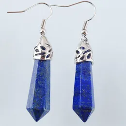 Wojiaer Natural Lapis Lazuli Gem Stone Dangle örhängen Hexagonal Pointed Reiki Chakra Beads for Women Jewelry R3069