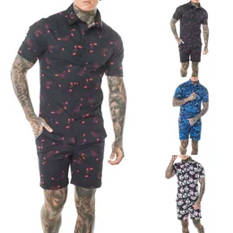 Monerffi sommardesign tryckta overaller mens rompers 3d blomma tryckt avslappnad kort jumpsuit strand sätter one-pipe outfits