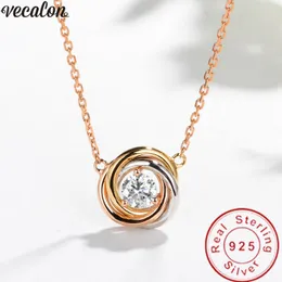 Vecalon Collana di moda semplice Ciondoli di nozze in argento sterling 925 con diamanti con collana per regalo di gioielli da donna