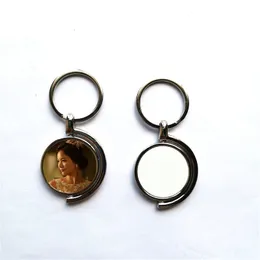 new arrival sublimation metal key chains chain rotate round keyring hot transfer printing blank consumable can print two sides