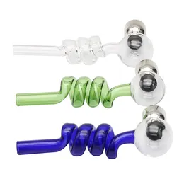 Multi-colors glass pipes Curved Oil Burners 14cm length 0.8cm Diameter ball Balancer Water Pipe smoking pipes