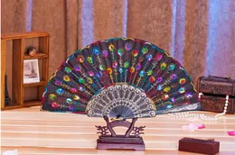 New Sequins Dancing Fan Creative Design Peacock Folding Hand Fans Women Stage Performance Prop Multi Color