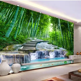 2019 New 3D Wallpaper Green Bamboo Wood Bridge Water TV Background Wall HD優れたインテリア装飾壁紙