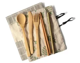 Darmowa Wysyłka 50 zestaw Bamboo Naczynia Travel Cutlery Zestaw Ekologiczne Drewniane Outdoor Przenośne bambusowe sztućce Zestaw łyżek widelec Chopstick