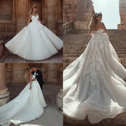 Luxury Arabic Country Wedding Dresses Jewel Neck A Line Sweep Train Long Sleeve Wedding Dress Custom Made Beaded Vestidos De Novia
