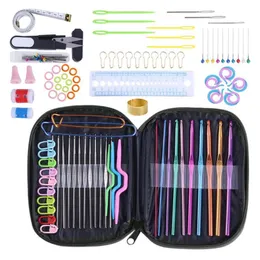 100PC Multi Colored Aluminium Crochet Hooks Garn Stickning Nålar Set 0.6-6.5mm Bärbar Nålgänga Supplies Sy