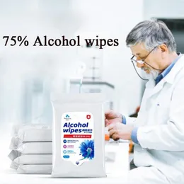 10st / påse 75% Alkoholtorkar Desinfektion av engångshanddukar Alkohol Hudrengöring Torka Portable Clean Desinficting Dipes