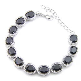 Luckyshine Halloween Present Mens 8Inch Obsidian Gems Armband 925 Silver 6 st Lot Ovala Armband Lovers Zircon Fashion Armband