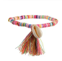 Hot Sälj Färgglada Tassel Och Shell Charms Gummi Beaded Armband Femme Handgjorda Boho Armband för Kvinnor DIY Göra Smycken Gilla GB