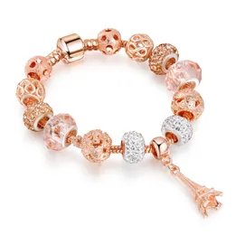 Rose Gold Crystal Glass Perforerad Bead Tower Armband Mode Märke Charm Armband Kvinnor Smycken Partihandel