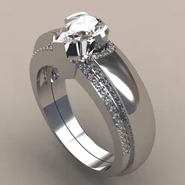 WUKALO NYA 2PCS / SET WATDROP WEDDING RING SET Pear Cut Cubic Zironia Micro Pave Engagement Ring för kvinna