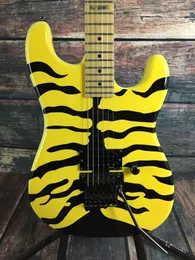 Custom Ltd Japan George Lynch GL-200MT Czarny Tiger Stripe Yellow Electric Guitar Dot Inlay, Flyod Rose Tremolo Nakrętka blokująca, czarny sprzęt