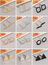 Wholesale- Gold Silver Plated Black Punk Simple T Bar/Triangle/Square Earrings For Women Ear Stud Earrings Fine Jewelry Minimalist Earrings