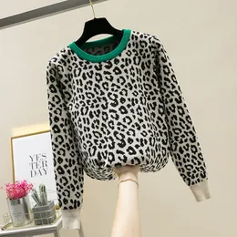 Mumuzi crewneck tröja kvinnor pullover leopard stickade tröjor 2019 vinter mode långärmad avslappnad träff färg hoppare ly191213