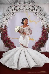 Сексуальные с плеча кружева аппликация русалка свадебные платья винтаж с длинными рукавами африканских плюс размер кристалл бисером свадебное платье