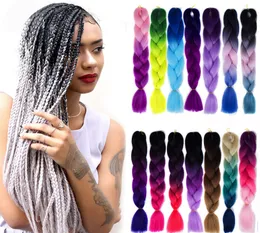 Syntetiska flätor Hårfärg Kanekalon Hair 24Inch 100g / Pack 63 Färger Ombre Crochet Braiding Hair Extensions Afrikansk frisyr