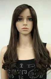 WIG LL Hivision resistente ao calor partido cabelo frete grátisFashion Dark Brown Médio Auburn Longo Onda das Mulheres Peruca Sintética Ec-TXC05