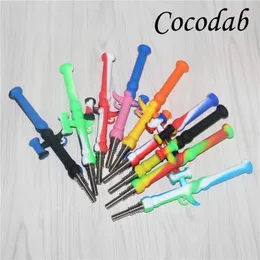 5pcs silicone nectar smoking pipes with 10mm titanium tip dab straw kit oil rig bong water pipe