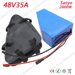 48V 35AH 2000W Triangle Power Battery 48V 35Ah E-Bike Litium Ion Batteri för en cykelanvändning Sanyo 3500MAH Cell 50A BMS 5A laddare.