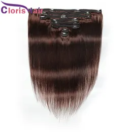 Spessi fasci di capelli marrone scuro estensioni clip in setose peli umani dritti clip vergini brasiliani in estensione #4 testa piena 8pcs 120g set