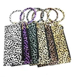 Leopard Clutch Bag Keyrings Keychains Charm Holder Wristlet Bracelet Bangle Car Key Chain Rings for Women Girls Lady Fashion Wrist Phone Bag