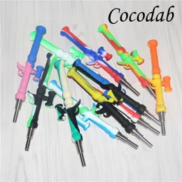 silicone Nectar straws portable Concentrate smoke Pipes RPG shape with 10mm Titanium Tip Dab Straw Oil Rigs pipe for wax