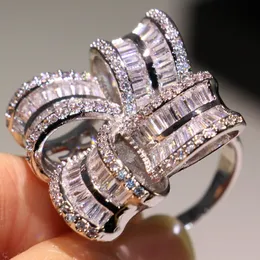 Helt nya lyxsmycken 925 Sterling Silver Vit Topaz CZ Diamant Blomsterring Kvinnor Bröllopsförlovningsring för älskare Gåva