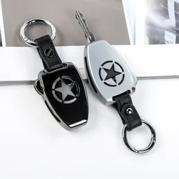 Metal Remote Key Fob Skyddskåpa med nyckelkedja för Jeep Wrangler JK 08-17 Biltillbehör