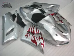 Road racing fairings set for Kawasaki Ninja ZX6R 2005 2006 red flames silver fairing kit ZX 6R ZX636 ZX-6R 636 05 06