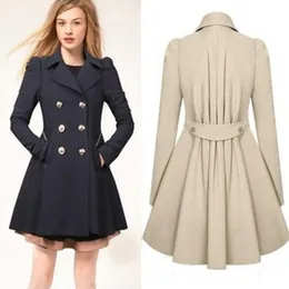 Womens Spring Autumn Double Breasted Long Trench Coats Slim Fit Overcoat Windbreaker Female