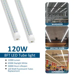 20st 8ft Super Bright LED-butikslampa 120W integrerad fixtur LED-ljusrör 8 meter Triple Rader Länkbara rörljus för Garage Warehouse