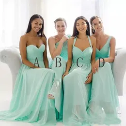 Elegant Mint green Long Bridesmaids Dresses Designer Chiffon Empire Waist Ruched Floor length Wedding Guest Formal Dress Gowns BD9068