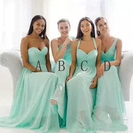 Elegant Mint green Long Bridesmaids Dresses Designer Chiffon Empire Waist Ruched Floor length Wedding Guest Formal Dress Gowns BD9068