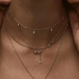 Partihandel - Delikat 925 Sterling Silver Smycken Söt Star Drop Charm Halsband Minimal Design 2018 Julklapp Silver Smycken