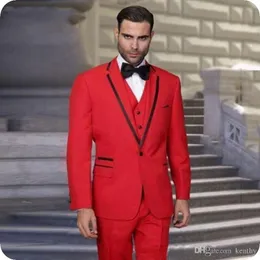 Popular Red Groom Smoking Notch Lapela Groomsmen Mens vestido de casamento excelente homem jaqueta Blazer 3 Piece Suit (Jacket + Pants + colete + gravata) 670