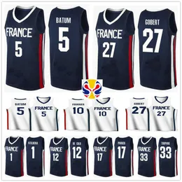 2019 World Cup Team France Basketball Jerseys 2 Amath Mbaye 17 Vincent Poirier 21 Andrew Albicy 26 Mathias Lessort Batum Gobert Fournier
