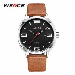 WEIDE High Quality Brand Fashion Casual Calendar Quartz Analog Auto Date Mens Clock Wristwatches Black PU Leather Strap Hours195x