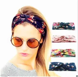 2019 Kvinnor Twist Turban Floral Designer Prints Headband Stretch Sport Yoga Hårband för tjejer Headwrap Bandana Hår Tillbehör Smycken