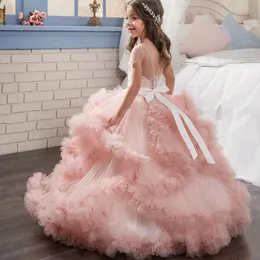 Lace Flower Girl Dresses for Weddings Tulle Ball Gowns Baby Girl Communion Dresses Children Kids Pageant Party Gowns260n