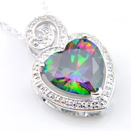 Luckyshine 10 st / parti 925 Silver Natural Multi-Colored Rainbow Charm Heart Mystic Topaz Gems Silver Vintage Necklace Pendant 2019 Ny