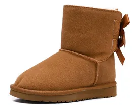 Новое поступление дизайнерские детские сапоги WGG Snow Winter Boots Bailey Bow для девочек и мальчиков, тройные черные, розовые, хаки, ботильоны 26-35