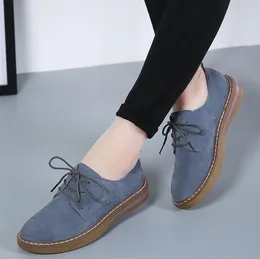 Casual Genuine Leather Shoes Women Lace Up Rubber Sole Loafers Comfortable Moccasins Women Retro Ballet Flat Shoes Zapatos Mujer286570644