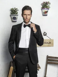 Мода черный Groom Tuxedos Нотч Groomsmen Свадебный Смокинги Отличные Мужчины Формальная Blazer Пром пиджак (куртка + брюки + галстук) 1661