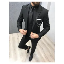 Erkek Takım Elbise Slim Fit Bir Düğme Iş Takım Elbise Damat Smokin Düğün Parti Için Rahat Üç Adet (Ceket + Pantolon + Yelek + Kravat)